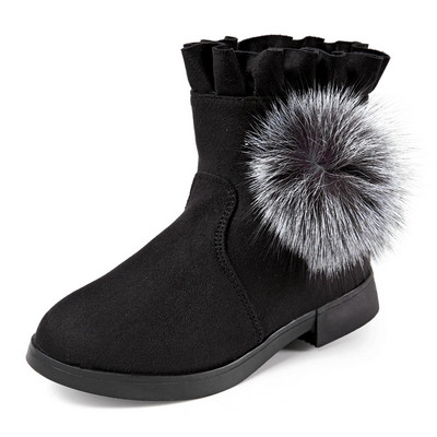 Cizme moderne pentru copii din piele intoarsa pentru fete cu element de puf in mai multe culori