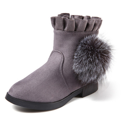 Cizme moderne pentru copii din piele intoarsa pentru fete cu element de puf in mai multe culori