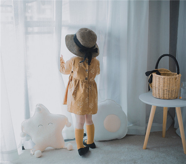 Rochie de toamna pentru copii cu model in gri si galben