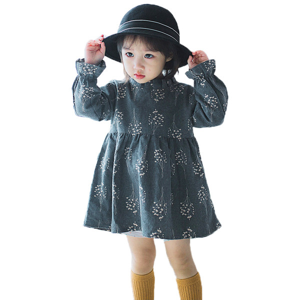 Rochie de toamna pentru copii cu model in gri si galben