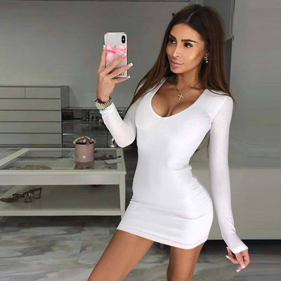 Μοντέρνο γυναικείο φόρεμα με ντεκολτέ σε σχήμα V και μακριά μανίκια σε διάφορα χρώματα