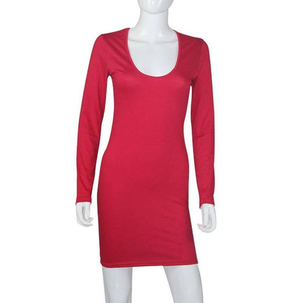 Μοντέρνο γυναικείο φόρεμα με ντεκολτέ σε σχήμα V και μακριά μανίκια σε διάφορα χρώματα