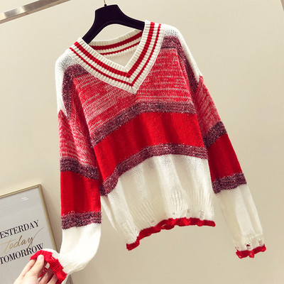 ΝΕΟ μοντέρνο γυναικείο πουλόβερ με ντεκολτέ σε σχήμα V σε ρέοντα χρώματα