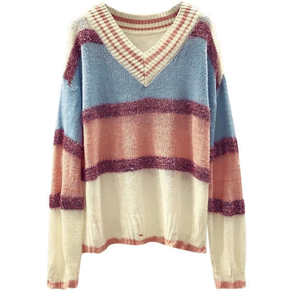 ΝΕΟ μοντέρνο γυναικείο πουλόβερ  με ντεκολτέ σε σχήμα V σε ρέοντα χρώματα