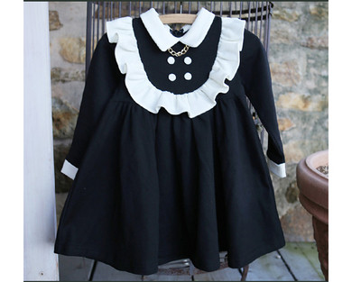 Παιδικό φθινοπωρινό φόρεμα για κορίτσια με κολάρο και μεταλλική αλυσίδα σε δύο χρώματα