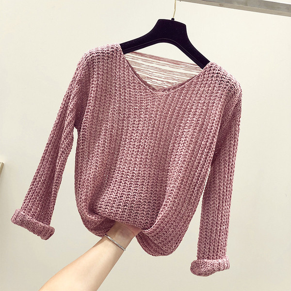 Κομψό γυναικείο πουλόβερ  με ντεκολτέ σε σχήμα V - πέντε χρώματα