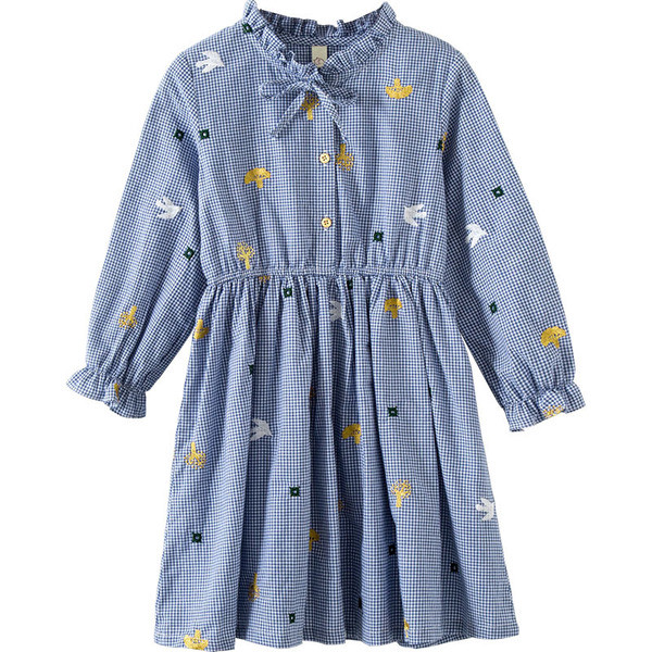 Rochie copii in carouri pentru fata cu broderie si cravate