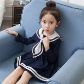 Μοντέρνο παιδικό φόρεμα με μακρύ μανίκι σε σκούρο μπλε χρώμα