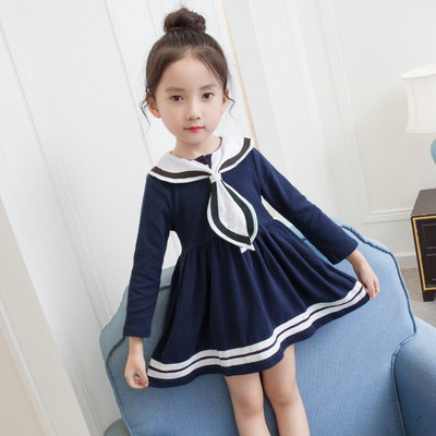 Μοντέρνο παιδικό φόρεμα με μακρύ μανίκι σε σκούρο μπλε χρώμα