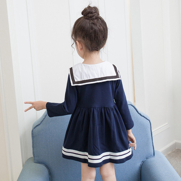 Μοντέρνο παιδικό φόρεμα με μακρύ μανίκι σε σκούρο μπλε χρώμα