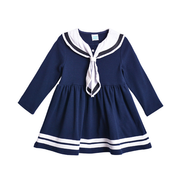 Μοντέρνο παιδικό φόρεμα με μακρύ μανίκι σε σκούρο μπλε χρώμα