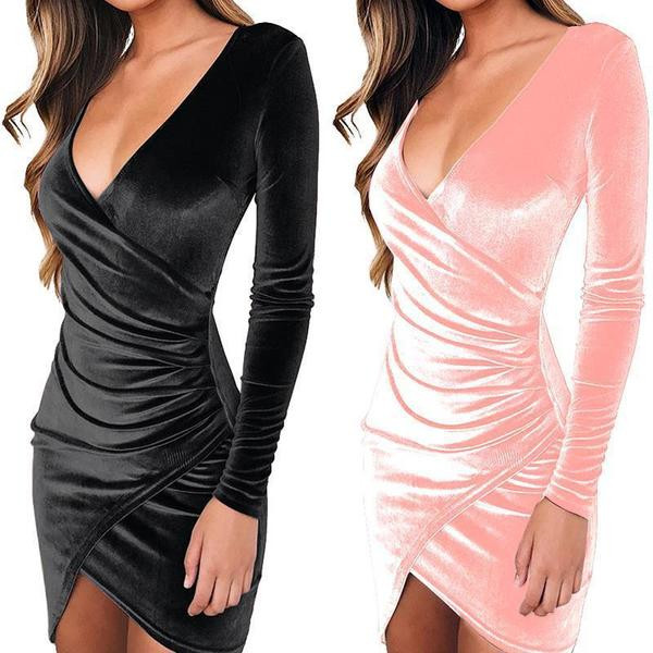 Rochie de dama eleganta din catifea cu decolteu in V in mai multe culori