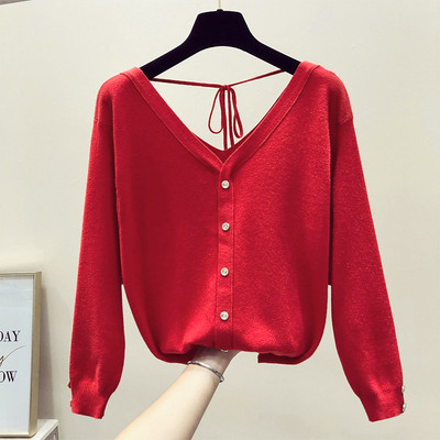 Λεπτό γυναικείο πουλόβερ με κουμπιά και ντεκολτέ σε σχήμα V σε διαφορετικά χρώματα