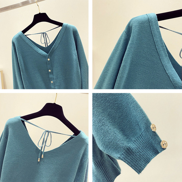 Λεπτό γυναικείο πουλόβερ με κουμπιά και ντεκολτέ σε σχήμα V σε διαφορετικά χρώματα