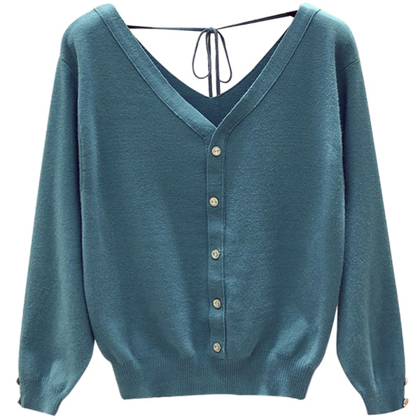 Λεπτό γυναικείο πουλόβερ με κουμπιά και ντεκολτέ σε σχήμα V σε διαφορετικά χρώματα