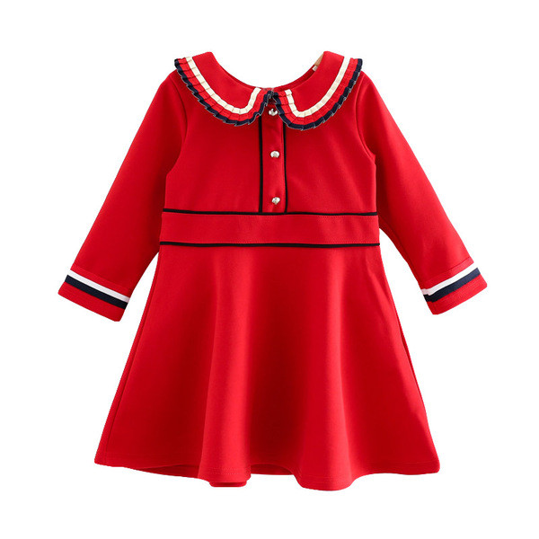 Stílusos gyerekruha gallérral és piros gombokkal