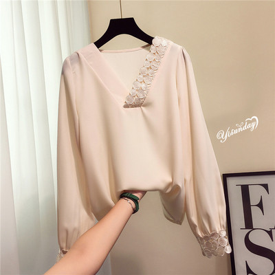 Κομψό γυναικείο πουκάμισο με V-neck και κεντήματα - τρία χρώματα