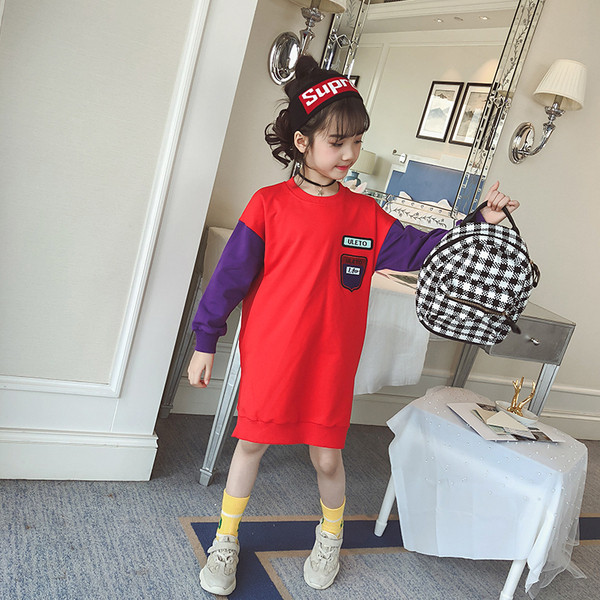 Rochie casual pentru copii cu maneci lungi si emblema in doua culori