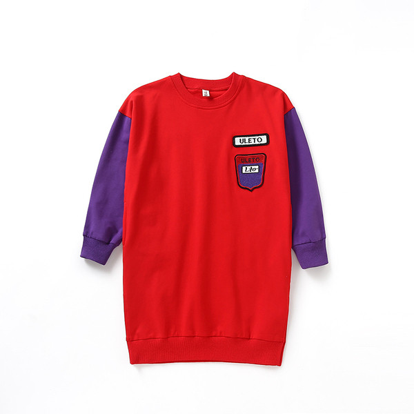 Rochie casual pentru copii cu maneci lungi si emblema in doua culori