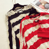 Pulover de damă modern cu cravate în dungi - patru culori