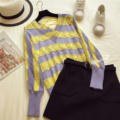 Pulover de damă modern cu cravate în dungi - patru culori