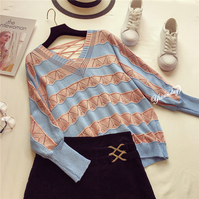 Pulover de damă modern cu cravate în dungi - patru culori