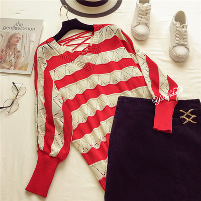 Pulover de damă modern cu cravate în dungi - patru culori