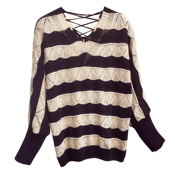 Pulover de damă modern cu cravate în dungi - patru culori