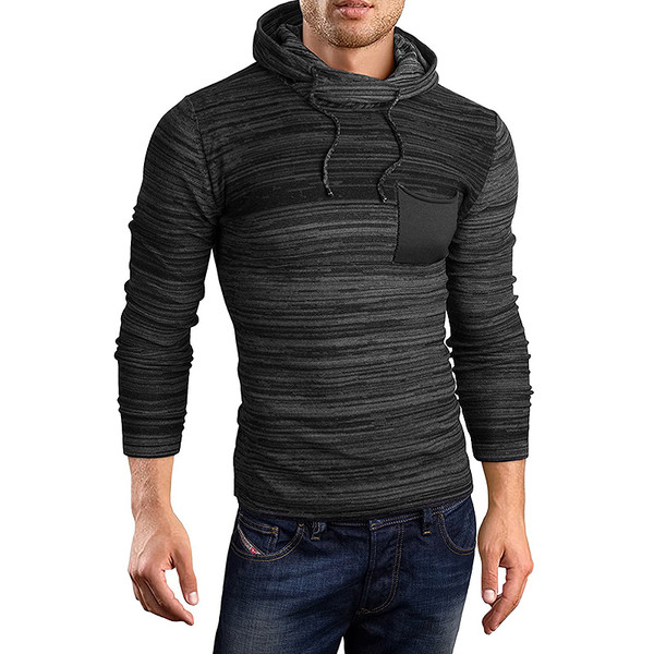 Hanorac pentru bărbați cu glugă și buzunar în negru și roșu