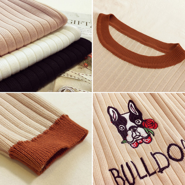 Pulover de dama cu broderie caine - trei culori