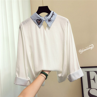 Γυναικεία πουκάμισα με κεντήματα του περιλαίμιου σε ροζ, λευκό και μπλε χρώμα