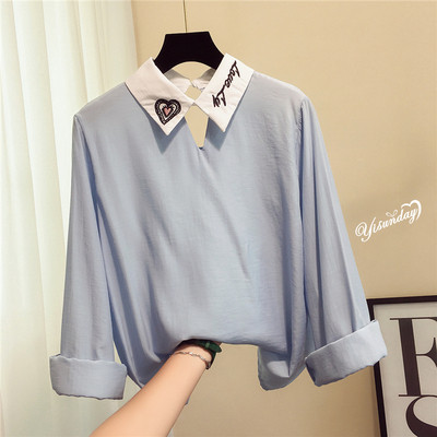 Γυναικεία πουκάμισα με κεντήματα του περιλαίμιου σε ροζ, λευκό και μπλε χρώμα