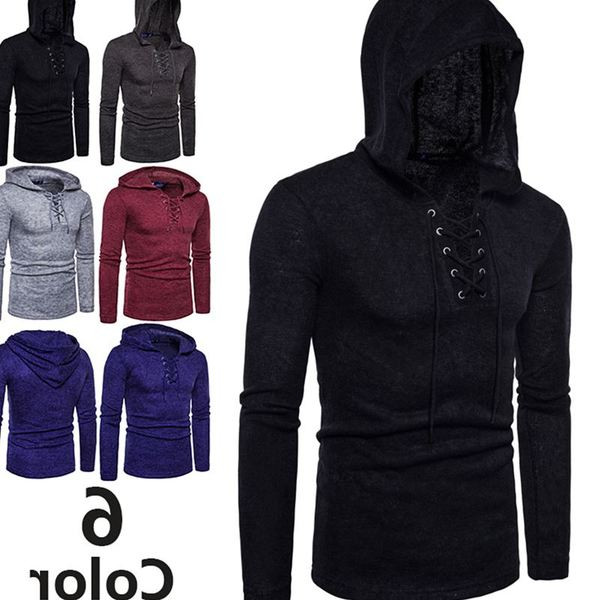 Hanorac modern pentru bărbați cu legături încrucișate și glugă în mai multe culori