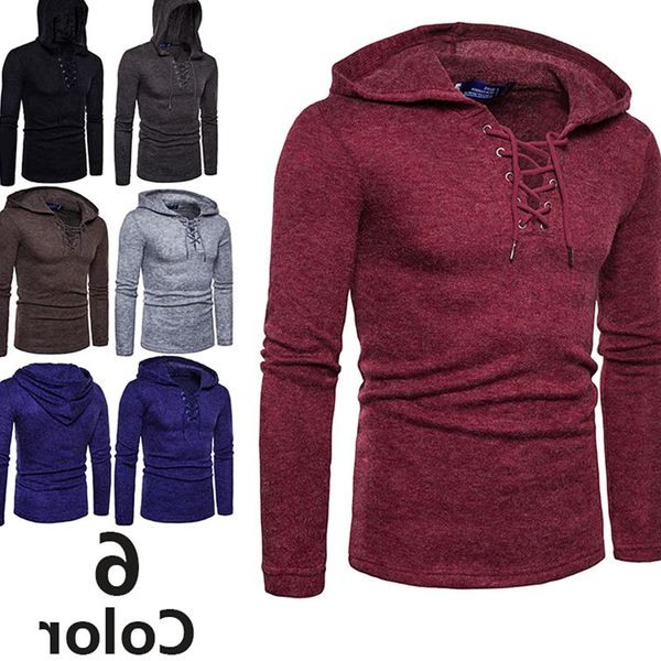 Hanorac modern pentru bărbați cu legături încrucișate și glugă în mai multe culori