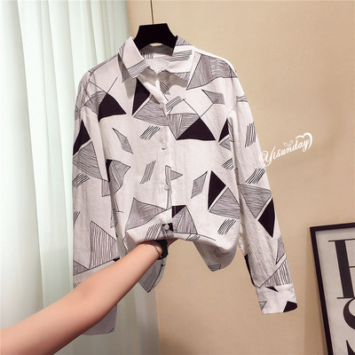 Γυναικείο πουκάμισο με γεωμετρικά σχήματα - τρία χρώματα