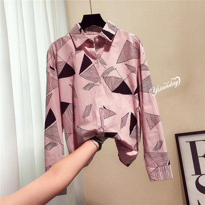 Γυναικείο πουκάμισο με γεωμετρικά σχήματα - τρία χρώματα