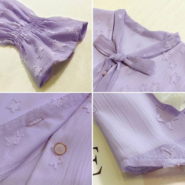 Cămașă elegantă de damă cu stele în alb și violet