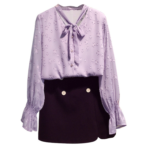 Cămașă elegantă de damă cu stele în alb și violet