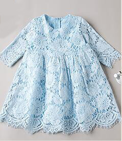 Rochie pentru copii stilata din dantela cu maneci 3/4 in doua modele