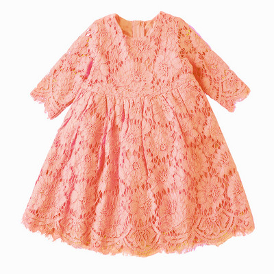 Rochie pentru copii stilata din dantela cu maneci 3/4 in doua modele