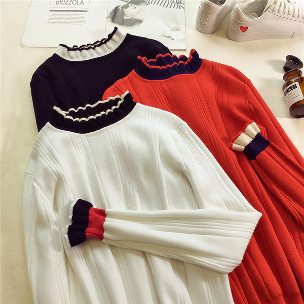 Pulover de dama modern cu guler polo in trei culori