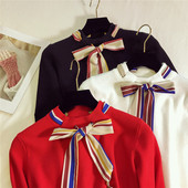 Νέο λεπτό γυναικείο πουλόβερ με πολύχρωμη κορδέλα - τέσσερα χρώματα