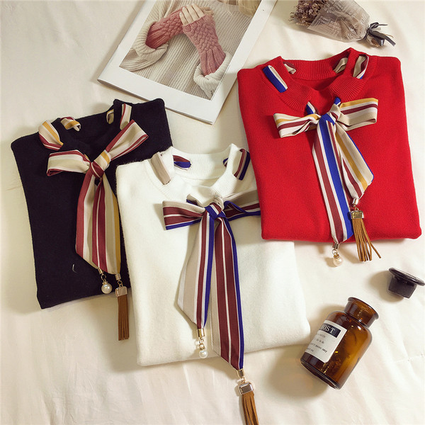 Νέο λεπτό γυναικείο πουλόβερ  με πολύχρωμη κορδέλα - τέσσερα χρώματα