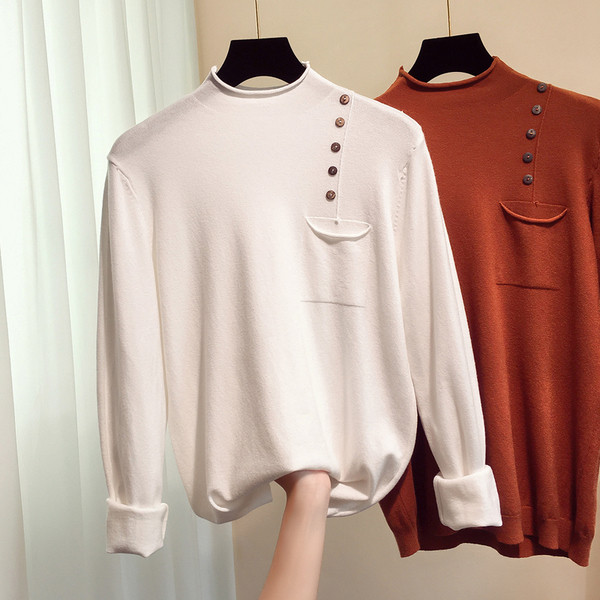 Pulover de dama subtire cu decor buzunar si nasturi - trei culori