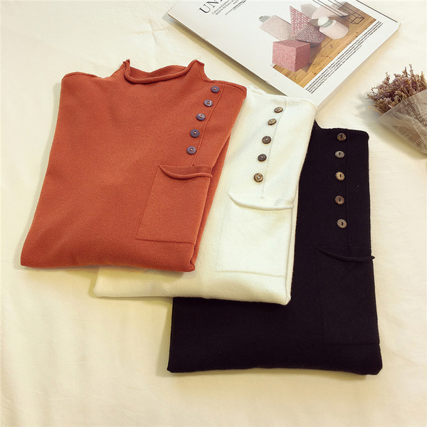 Pulover de dama subtire cu decor buzunar si nasturi - trei culori