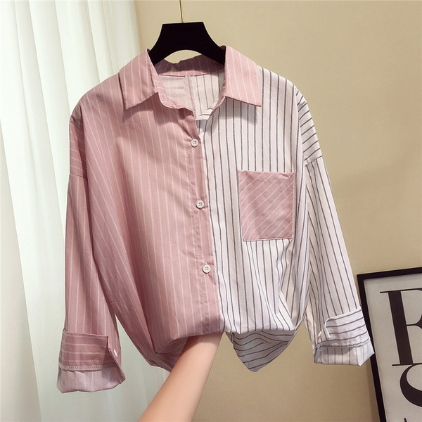 Ежедневна дамска риза на райе с декорация джоб