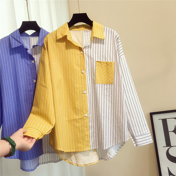 Ежедневна дамска риза на райе с декорация джоб