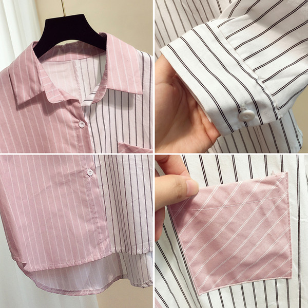 Ежедневна дамска риза на райе с декорация джоб