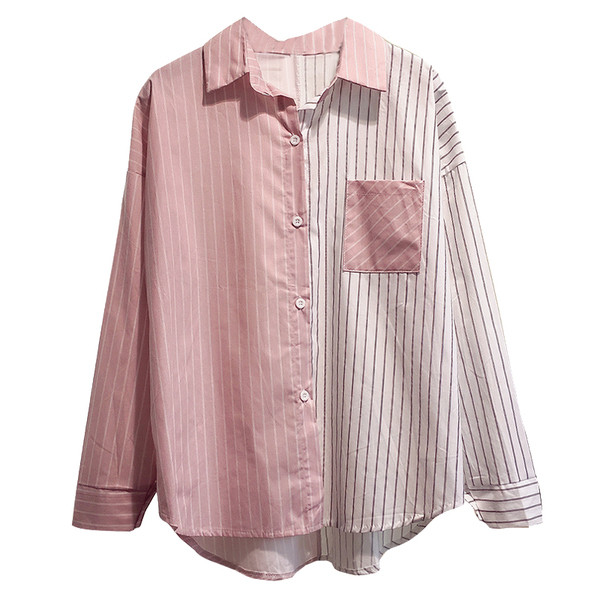 Ежедневна дамска риза на райе с декорация джоб