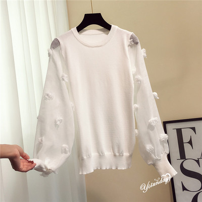 Модерен дамски тънък пуловер с прозрачни ръкави - три цвята